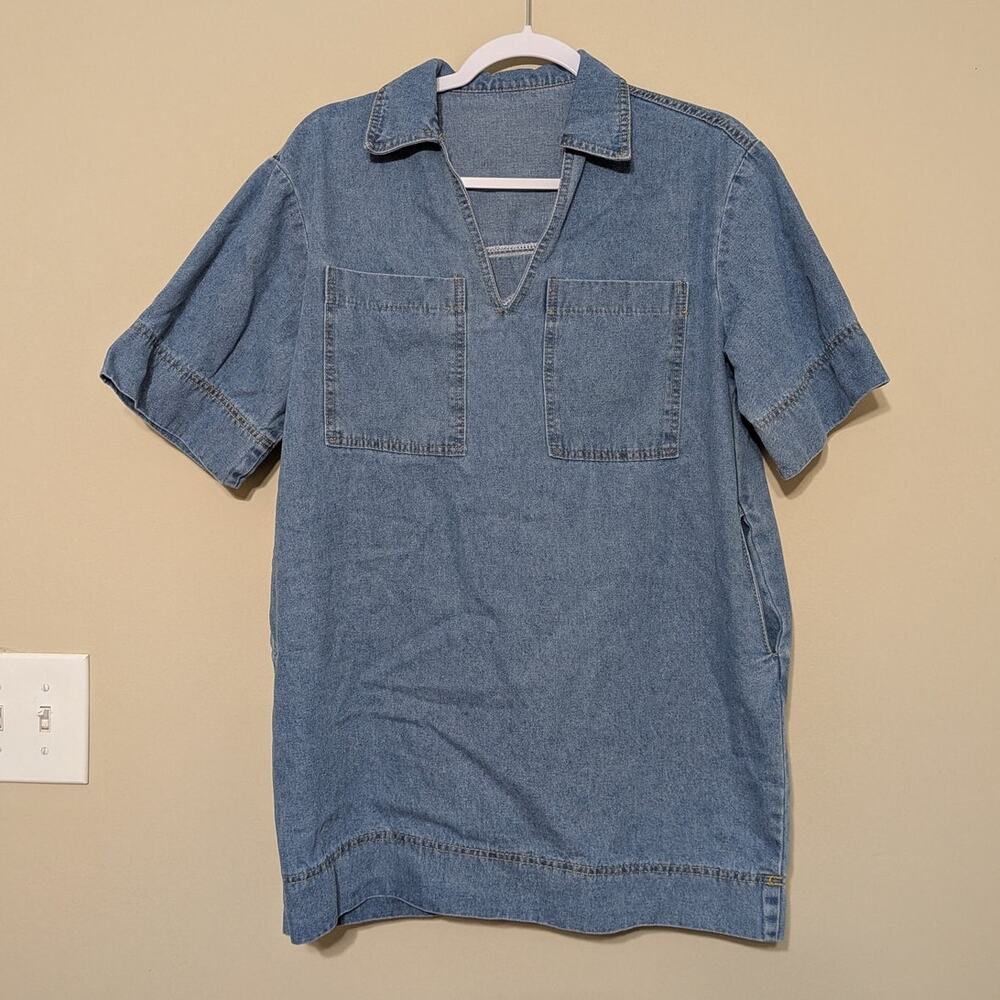Blue Denim Streetwear Y2K V Neck Dress/Shirt